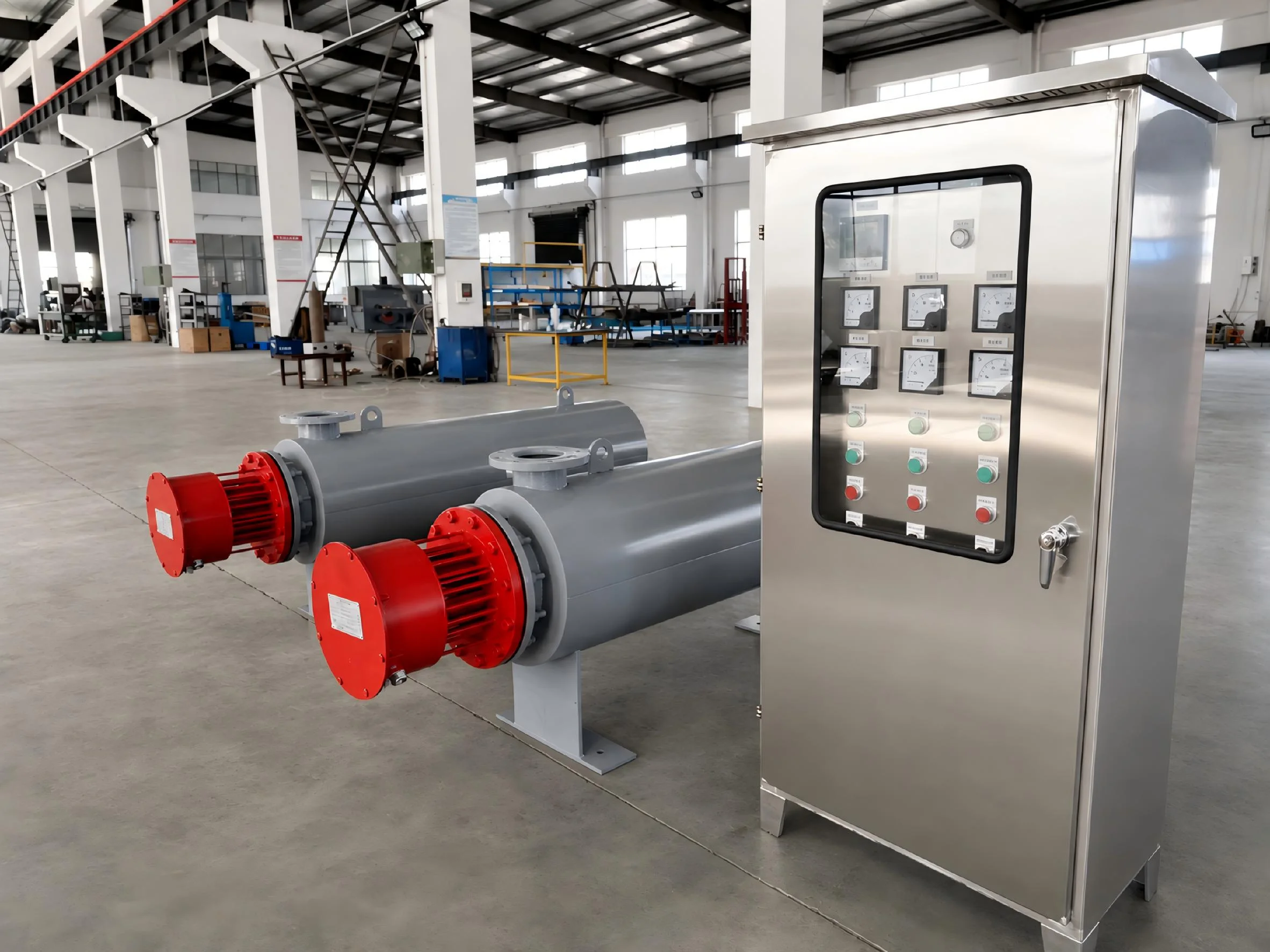 Electric air heater system with control cabinet