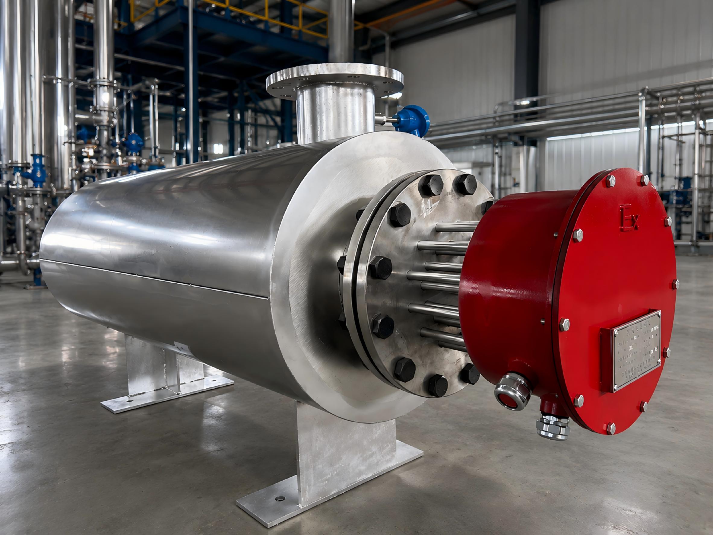 Explosion-proof electric heater for gas and liquid heating in chemical processing applications
