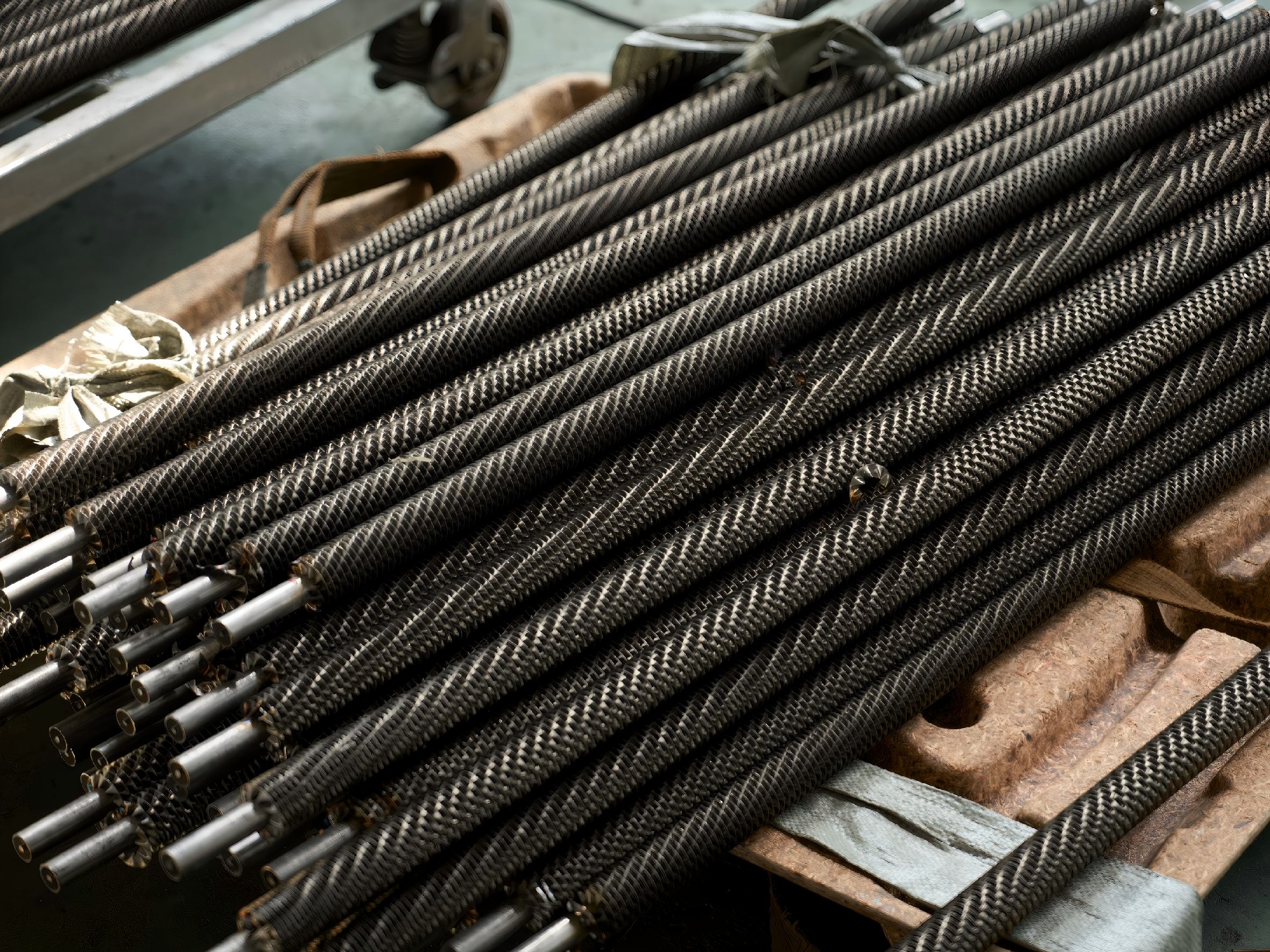 Industrial finned heating elements for duct heaters and hot air equipment