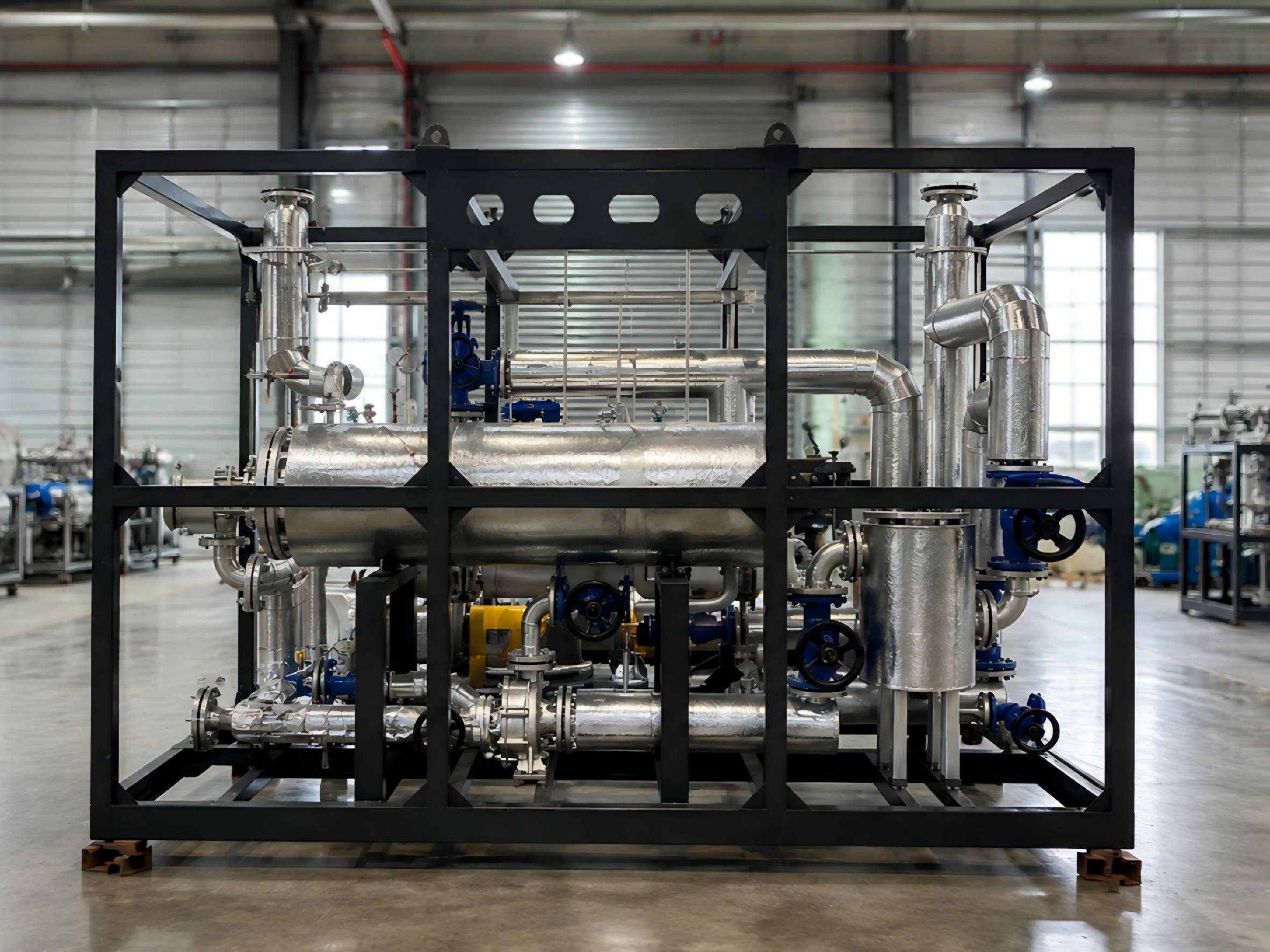 Skid-mounted electric heating package with heater, piping and instruments