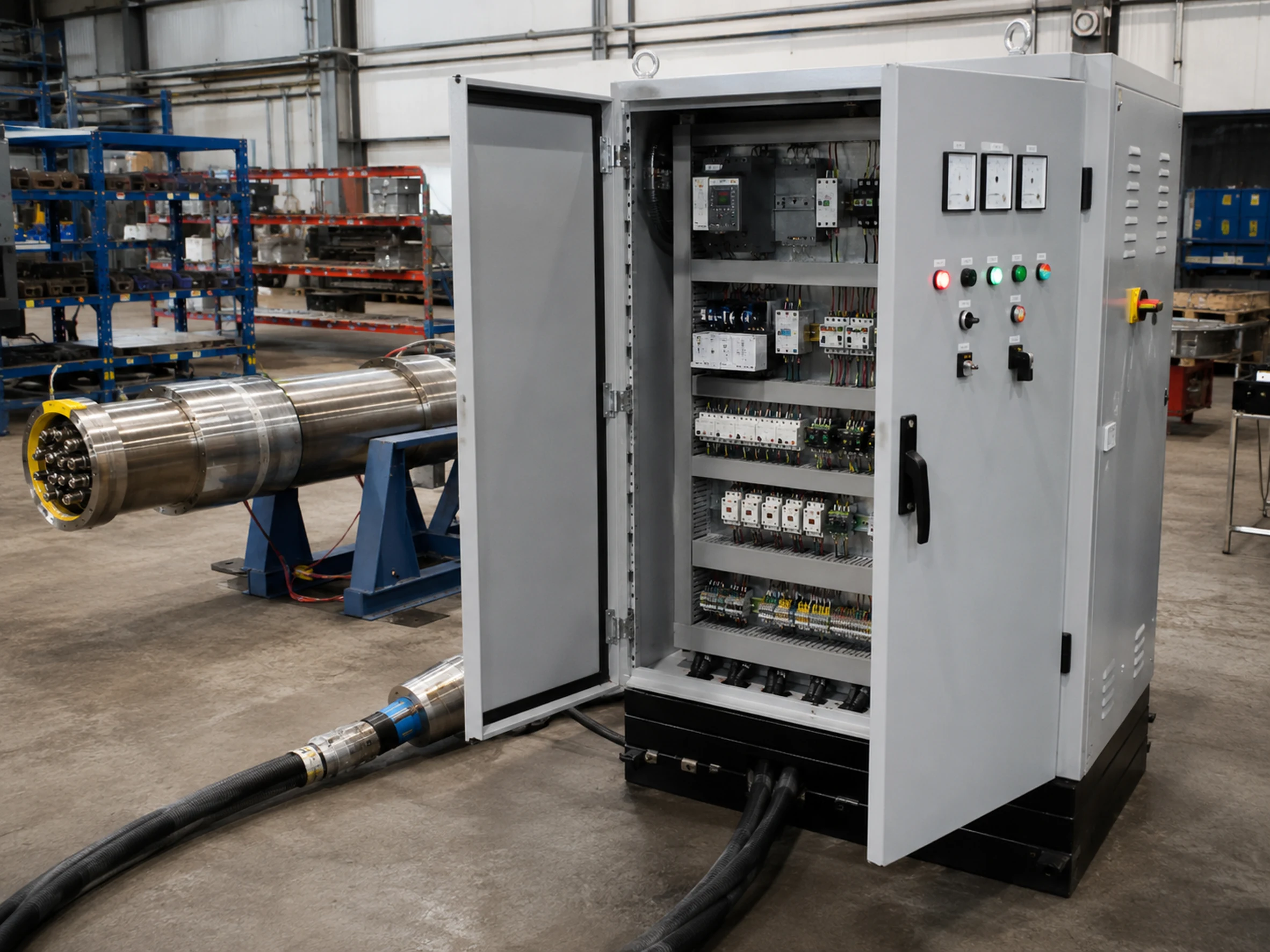 Surface electrical control cabinet for deep well heater