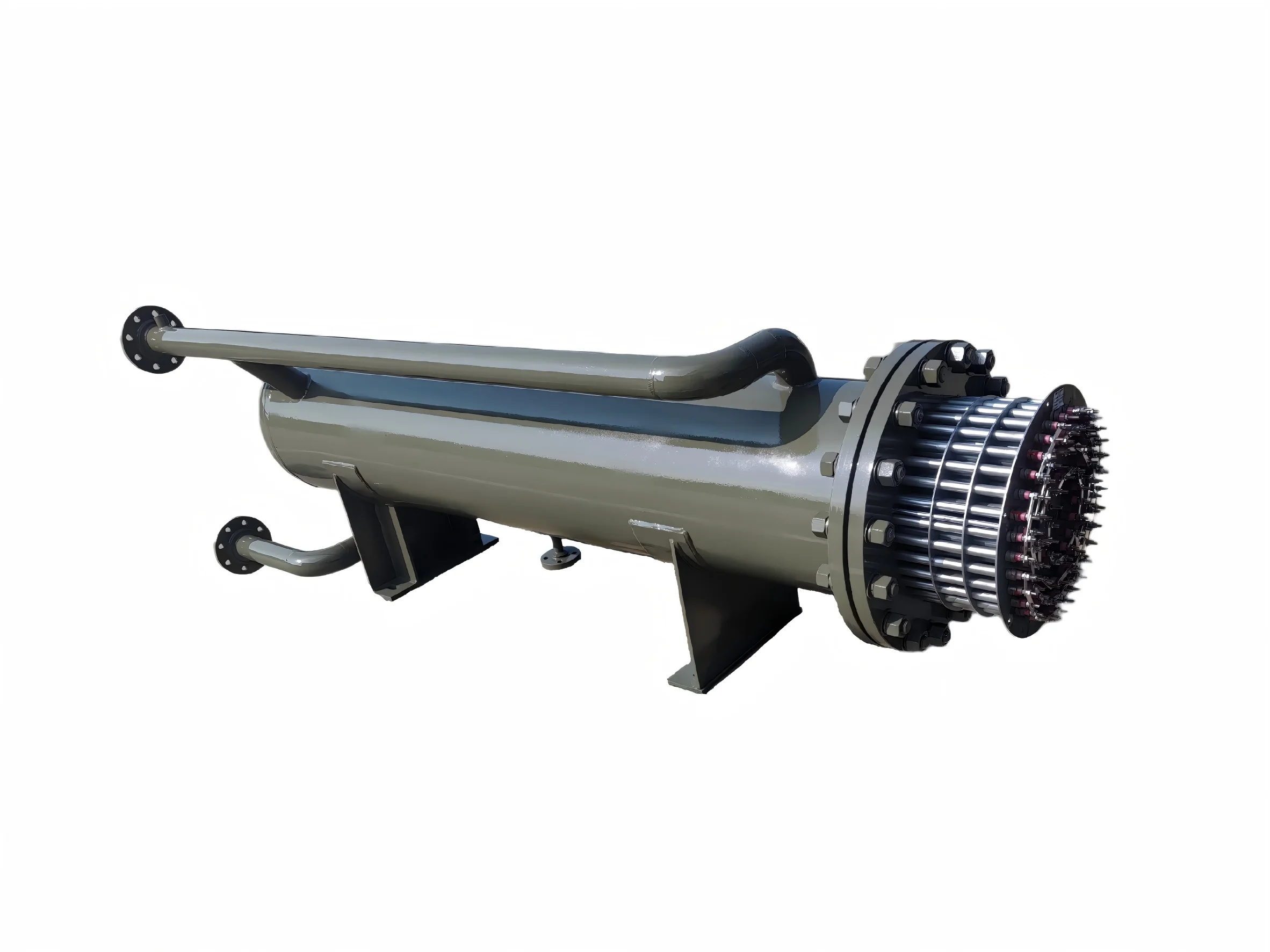 Flanged electric compressed air heater with removable heating element bundle