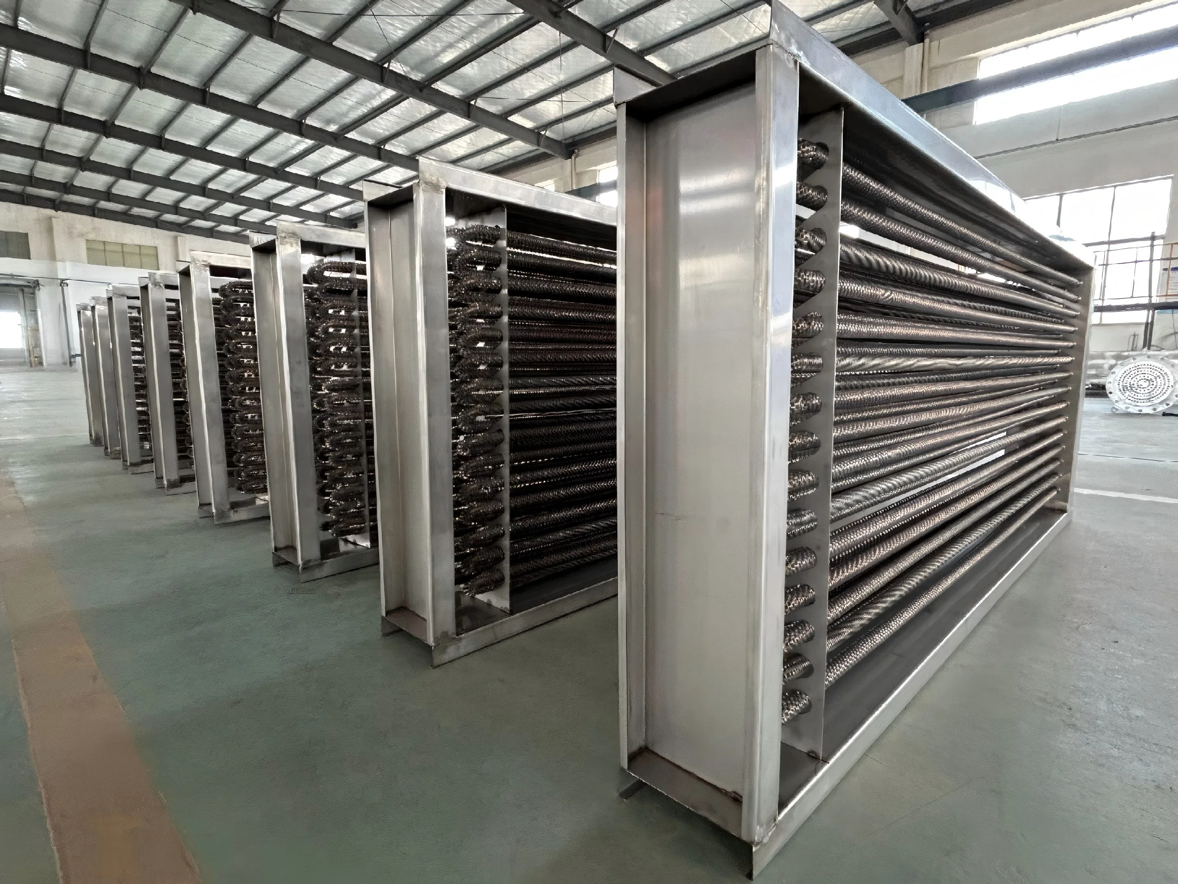 Finned-element electric duct heater banks manufactured for high-airflow industrial process heating