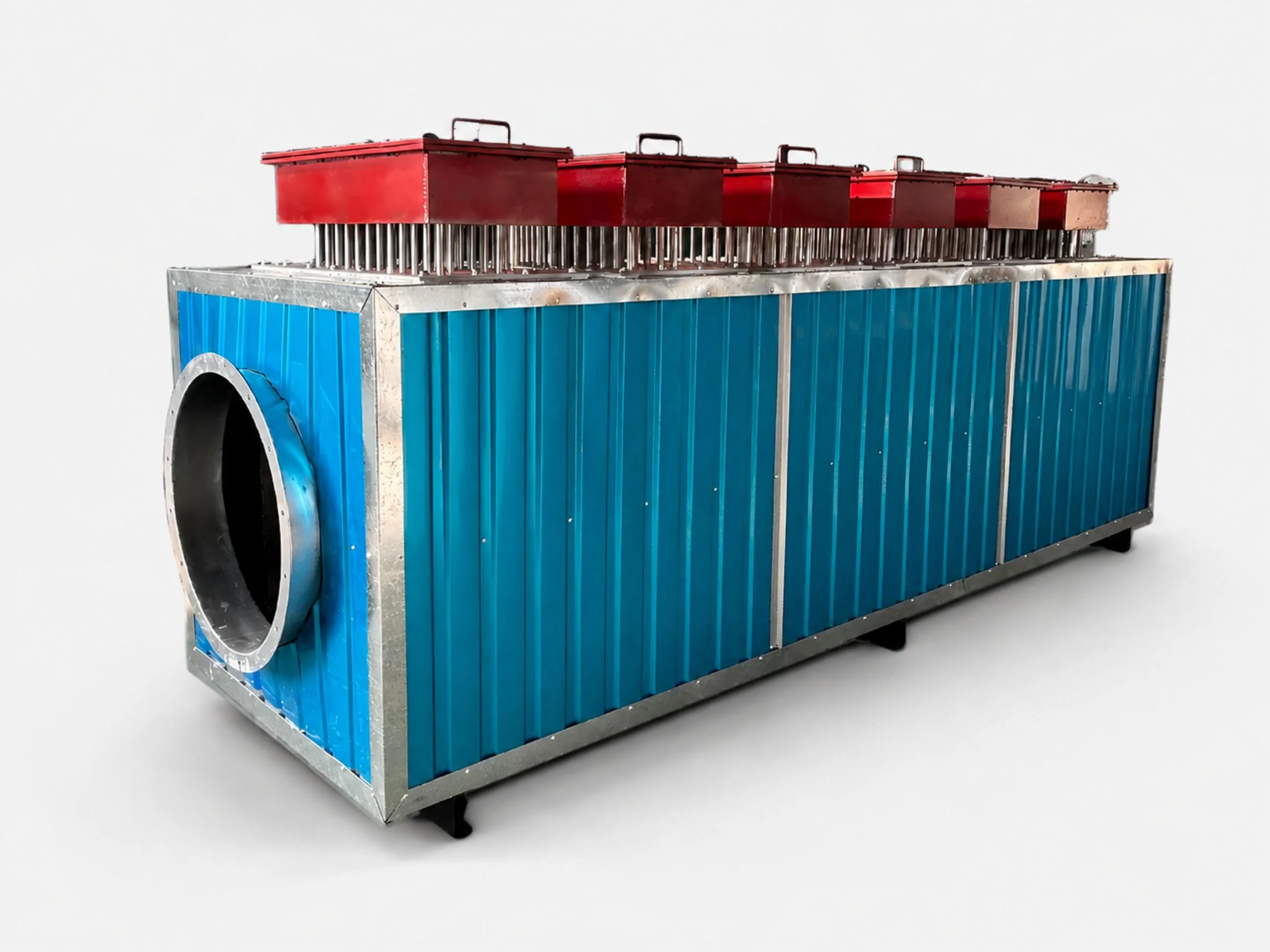 Insulated electric duct heater with finned elements for ventilation drying and process air systems