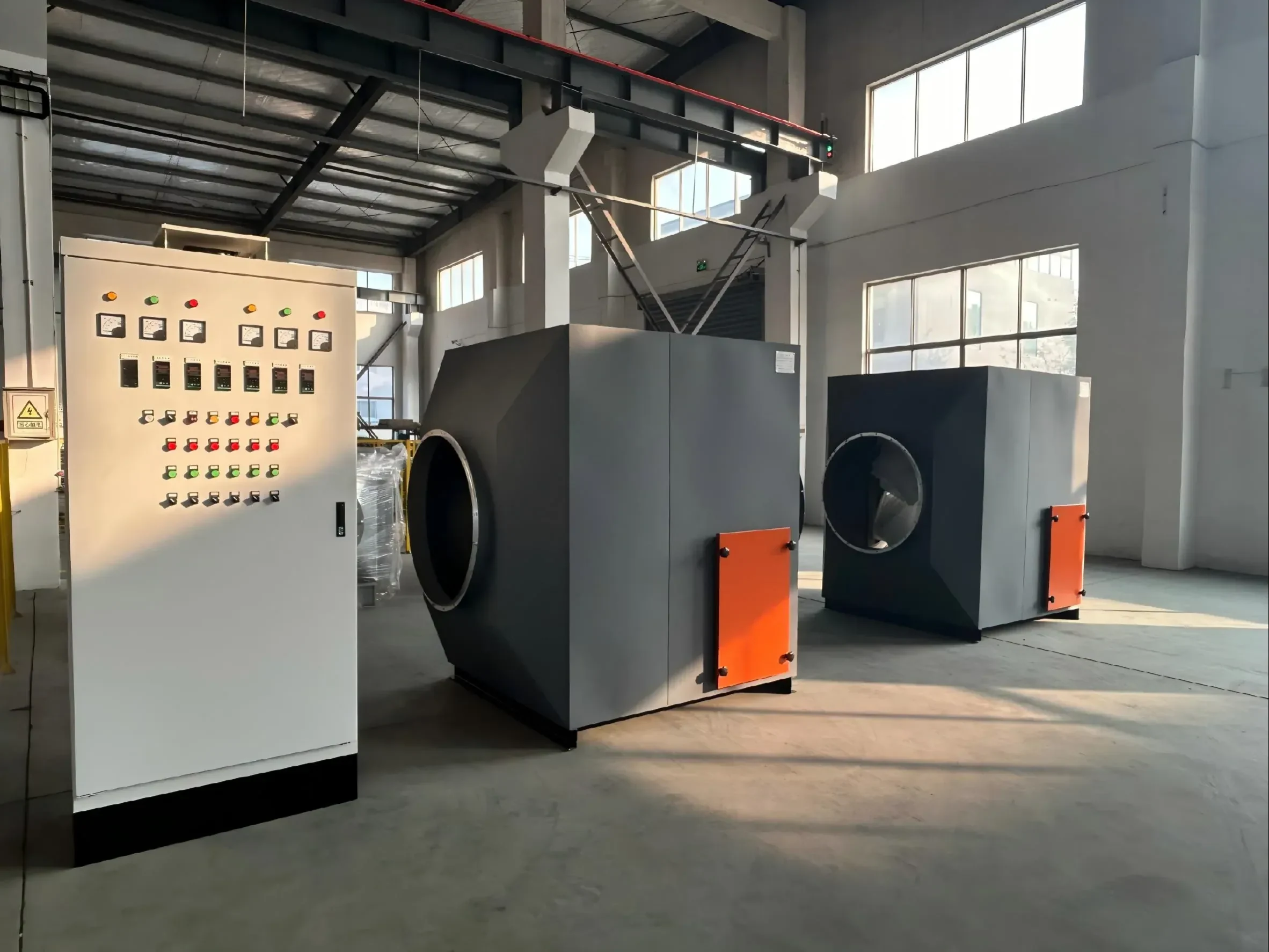 Electric duct heater package with temperature control cabinet for industrial process air heating