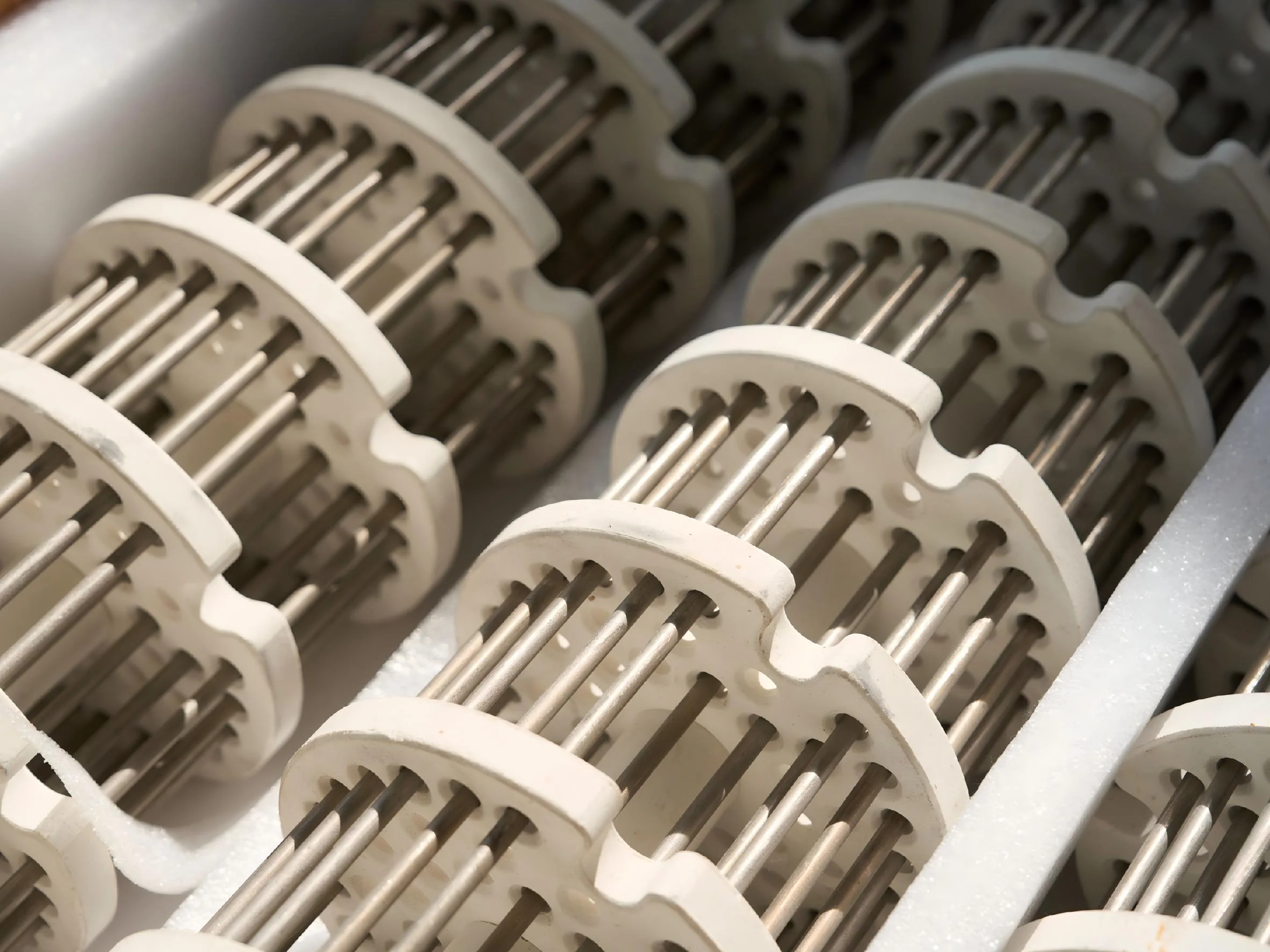 industrial-electric-heating-systems Close-up of electric radiant tube heater elements for high-temperature process heating
