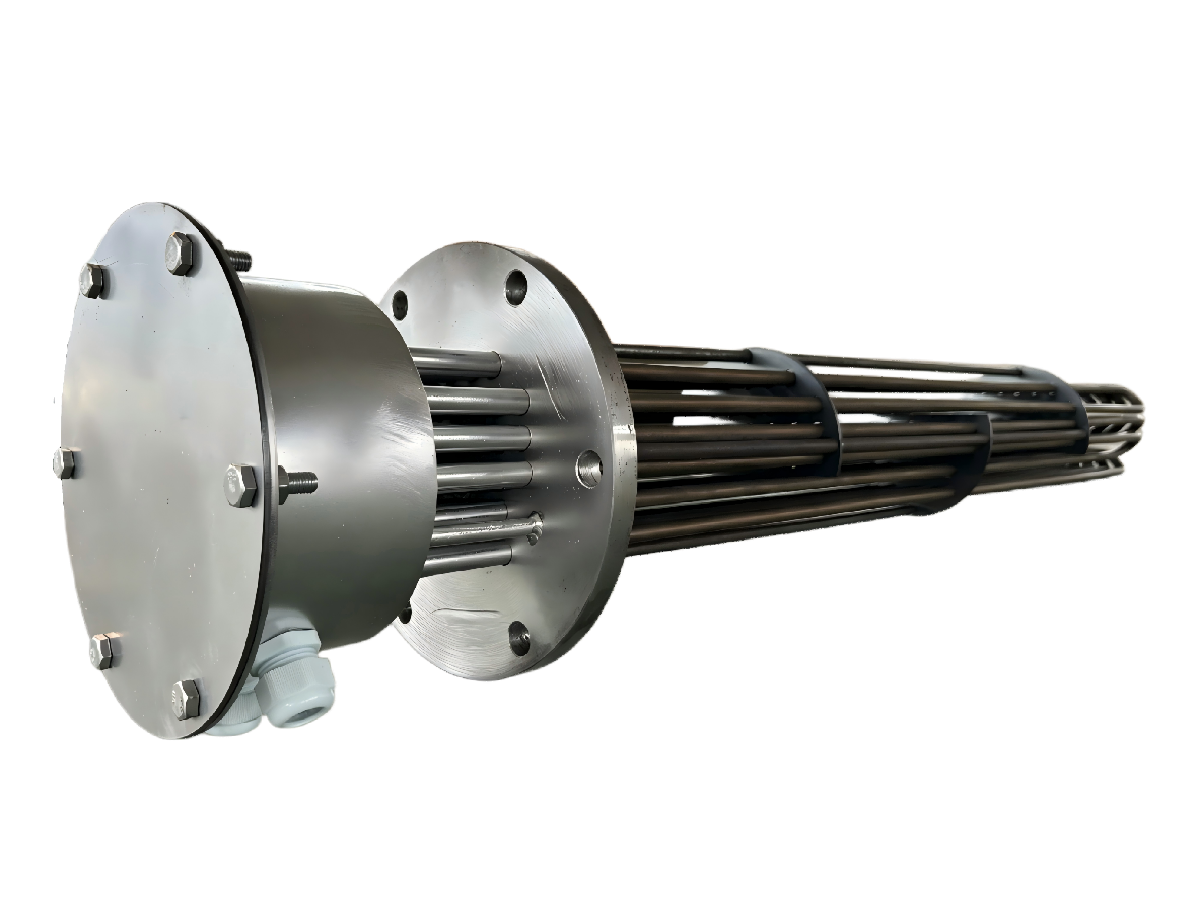 electric-heating-elements Industrial flanged heater bundle for direct liquid heating applications