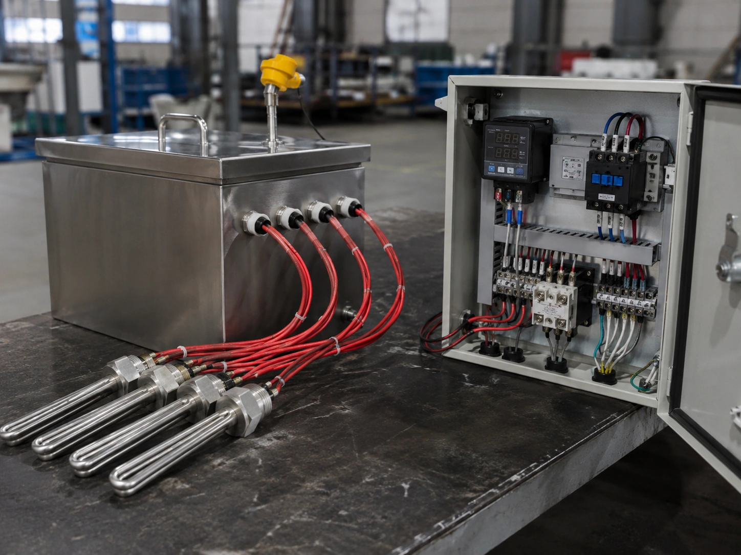 Stainless steel electric heater rods with control box and temperature control system