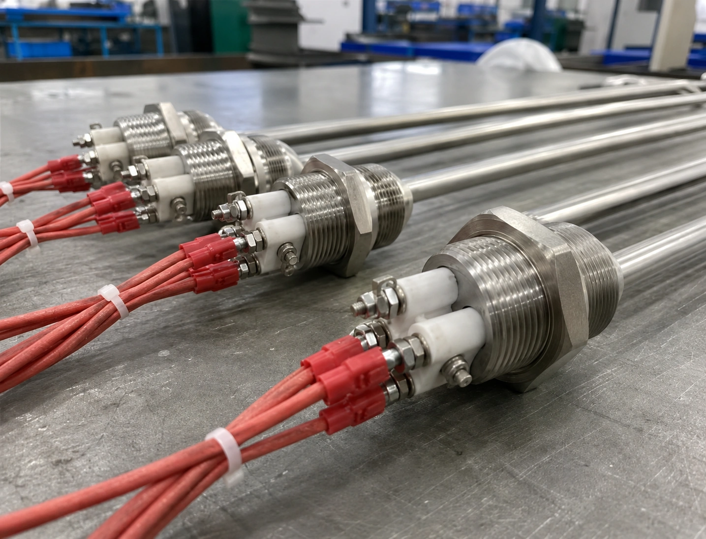 Stainless steel electric heater rod terminal and safety connection detail