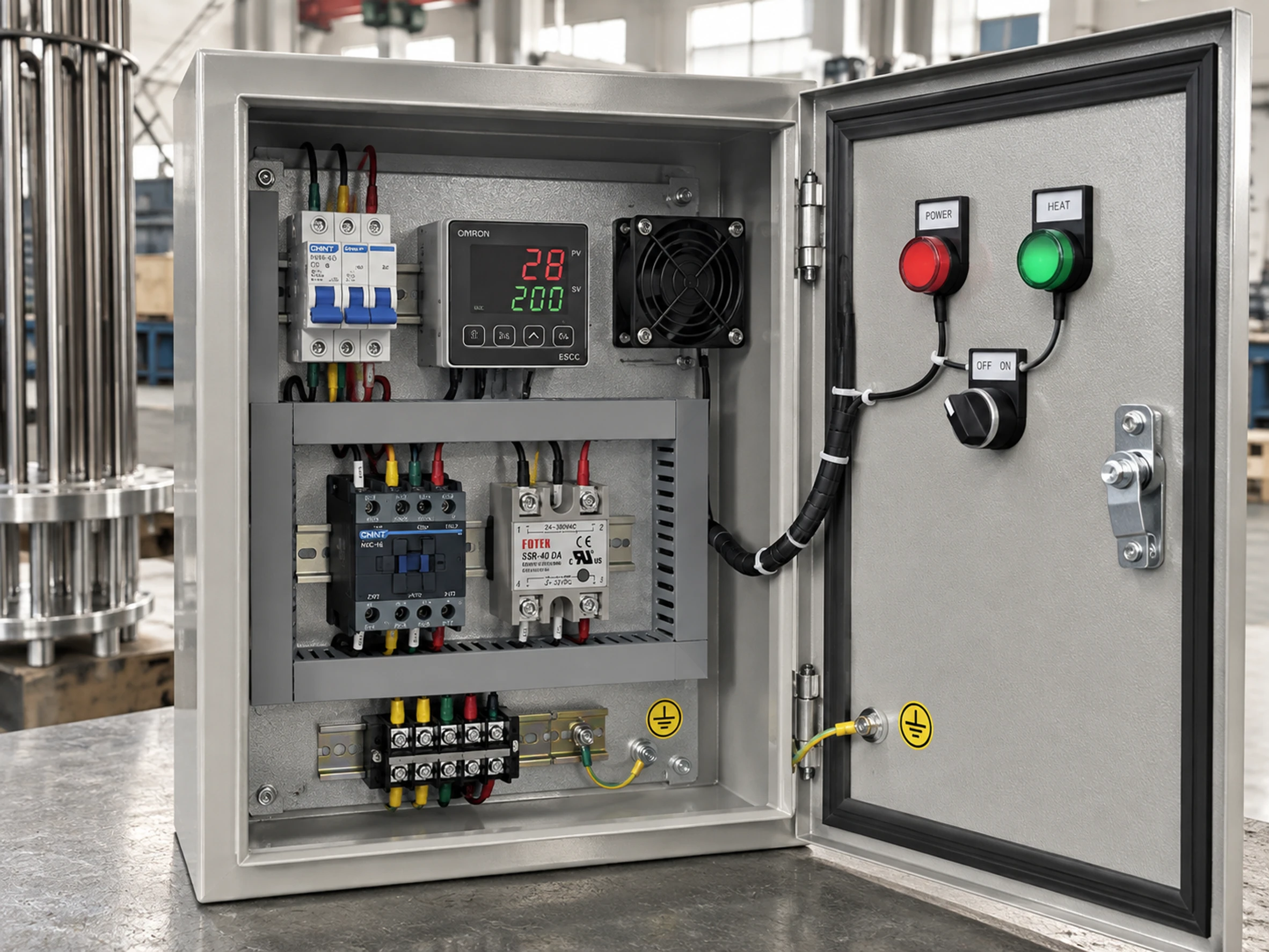 tubular heating element control panel with temperature controller and protection components